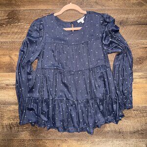 Blu Pepper Get Caught Up Boho Babydoll Top Size Small Navy NWOT